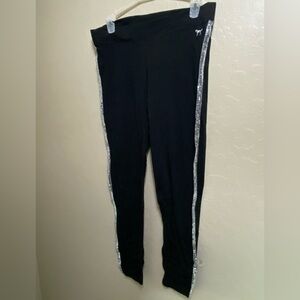 Black Womens Leggings with Sequence Trim on Sides